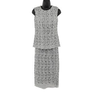 ANNE‎ KLEIN Skirt Suit Womens Size 2 Silver Lace Two Piece Matching Set Tank
